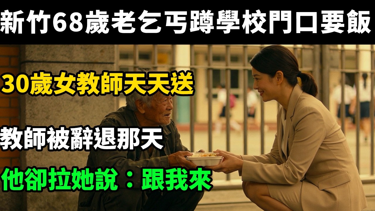 新竹68歲老乞丐蹲學校門口要飯，30歲女教師天天送，教師被辭退那天，他卻拉她說：跟我來