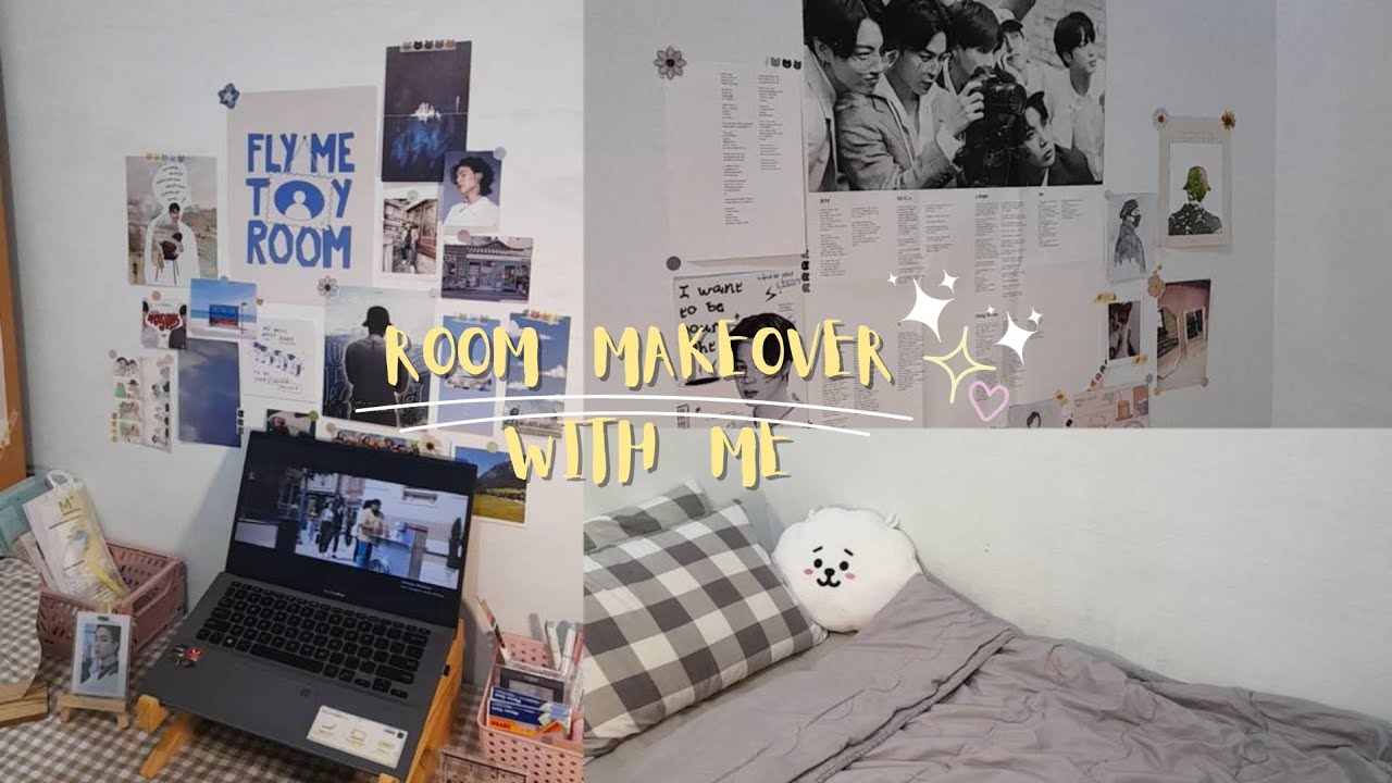 SMALL ROOM MAKEOVER🎨 - wall decor; desk setup; BTS Theme💜