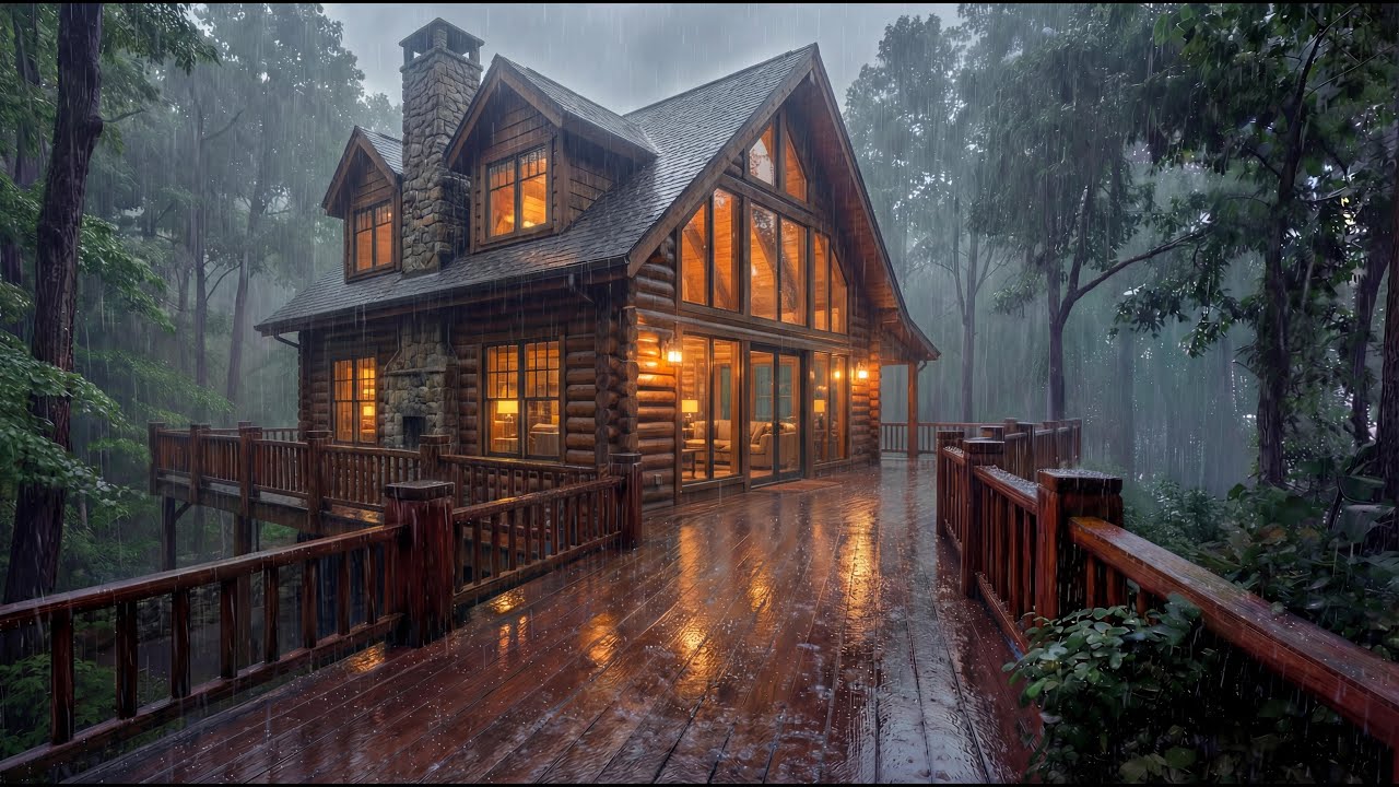 Soothing Rain Sound Relaxing on Cozy Cabin for Deep Sleep Study Insomnia in Woods With Rainfall 🌲