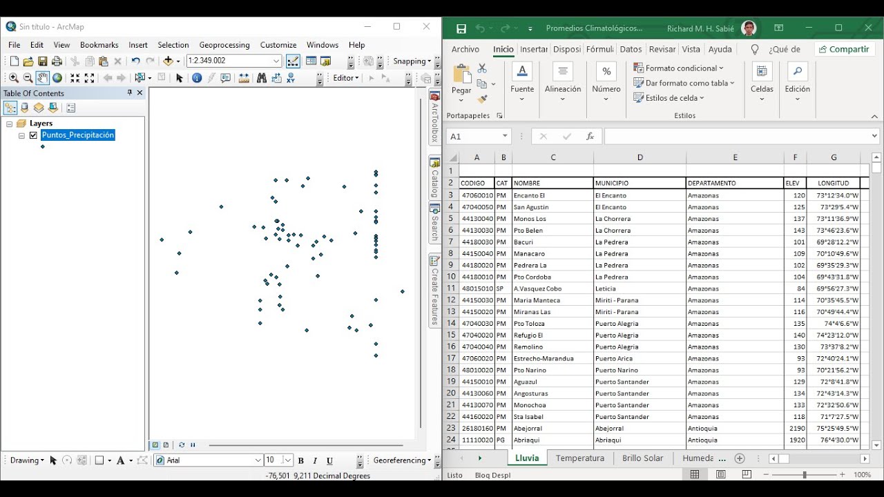 Problema con coordenadas y datos de excel -  Arcmap 10.8