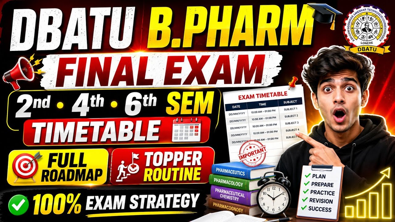 DBATU B.Pharm Final Exam Timetable 2026 | 2nd, 4th & 6th Sem Full Roadmap + Topper Study Routine