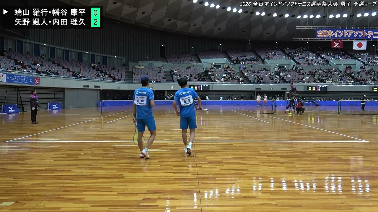 2026年 全日本インドア ソフトテニス選手権大会 男子 Bブロック 端山羅行・幡谷康平（稲門クラブ／ＮＴＴ東日本東京）対 矢野颯人・内田理久（ＮＴＴ西日本）