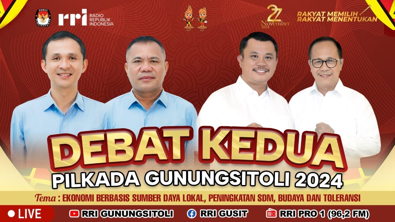 🔴 Live ! Debat Publik Tahap Kedua Calon Wali Kota & Wakil Wali Kota Gunungsitoli Tahun 2024