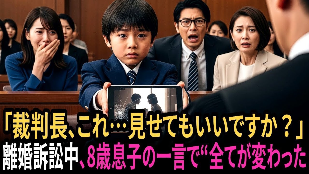 夫が起こした離婚訴訟中、8歳息子が「裁判長、これ…見せてもいいですか？」映像が流れた瞬間、法廷の空気が完全にひっくり返った。