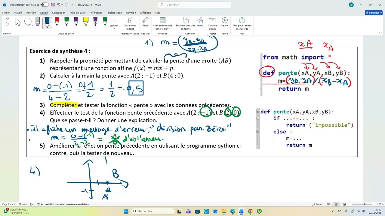 SECONDE -  Les fonctions affines - Cours - Exercice de synthèses 4 avec Python !
