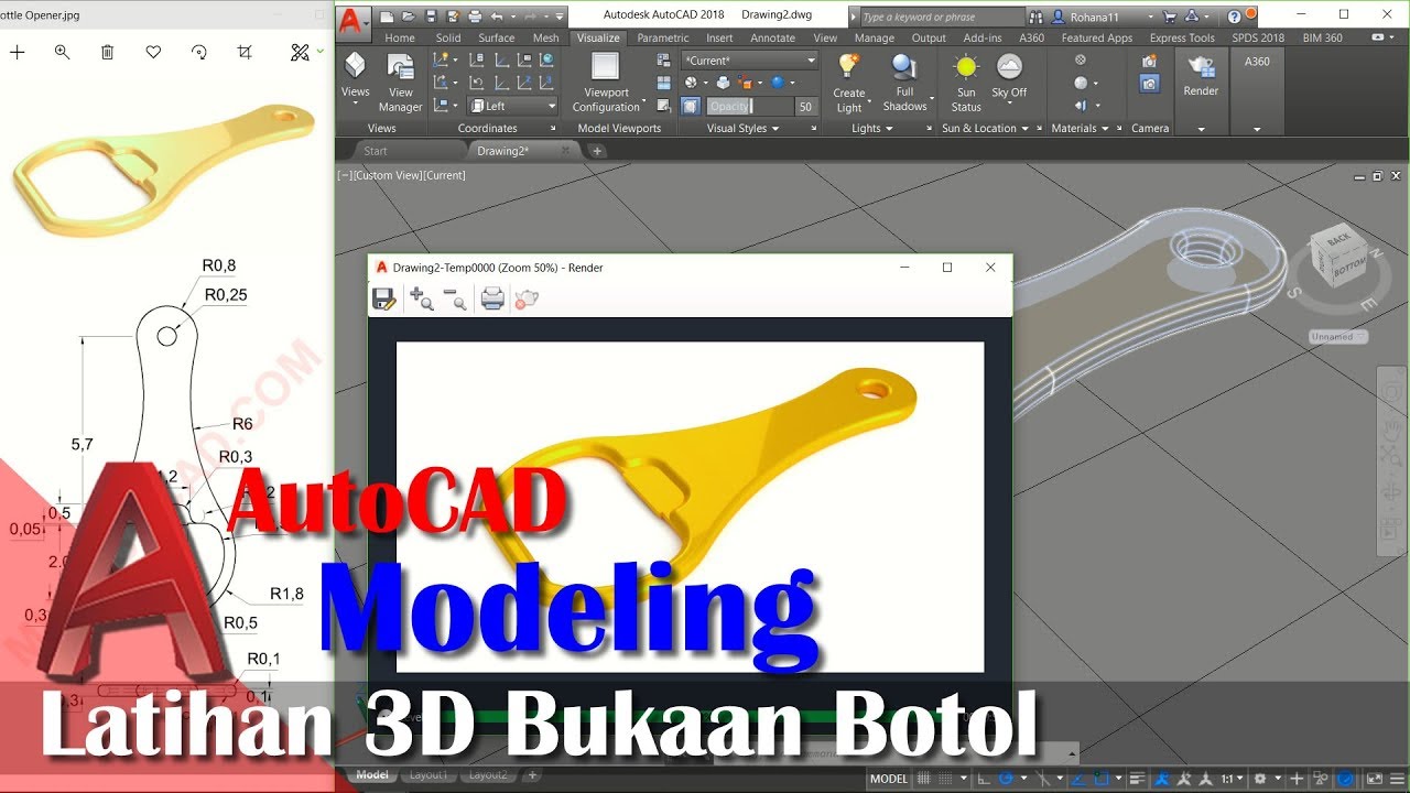 Belajar AutoCAD 3D Bukaan Botol Tutorial Pemula Bahasa Indonesia