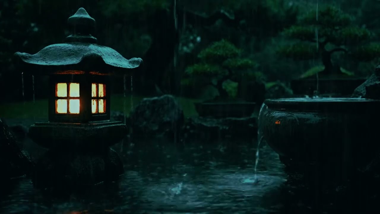 Night Rain Sounds for Sleeping 🌙 Deep Sleep Rain in a Peaceful Zen Garden