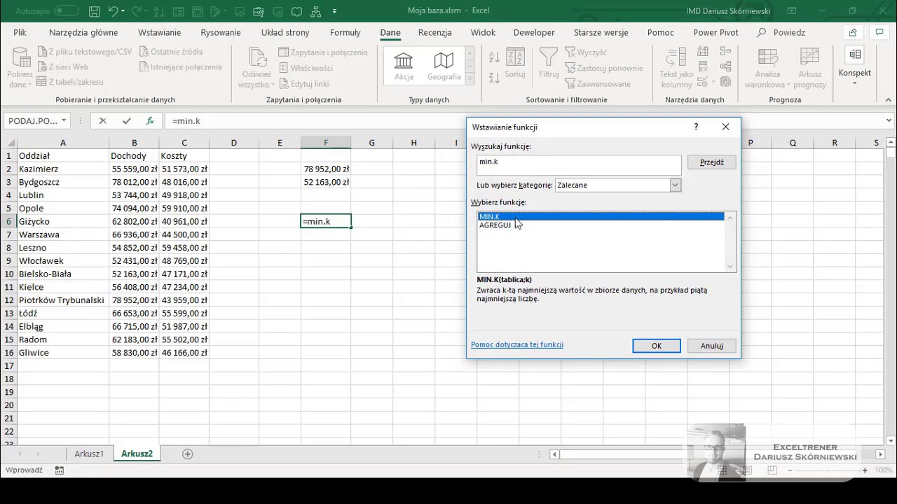 EXCEL - MAX.K i MIN.K - funkcje pozwalające na tworzenie rankingu