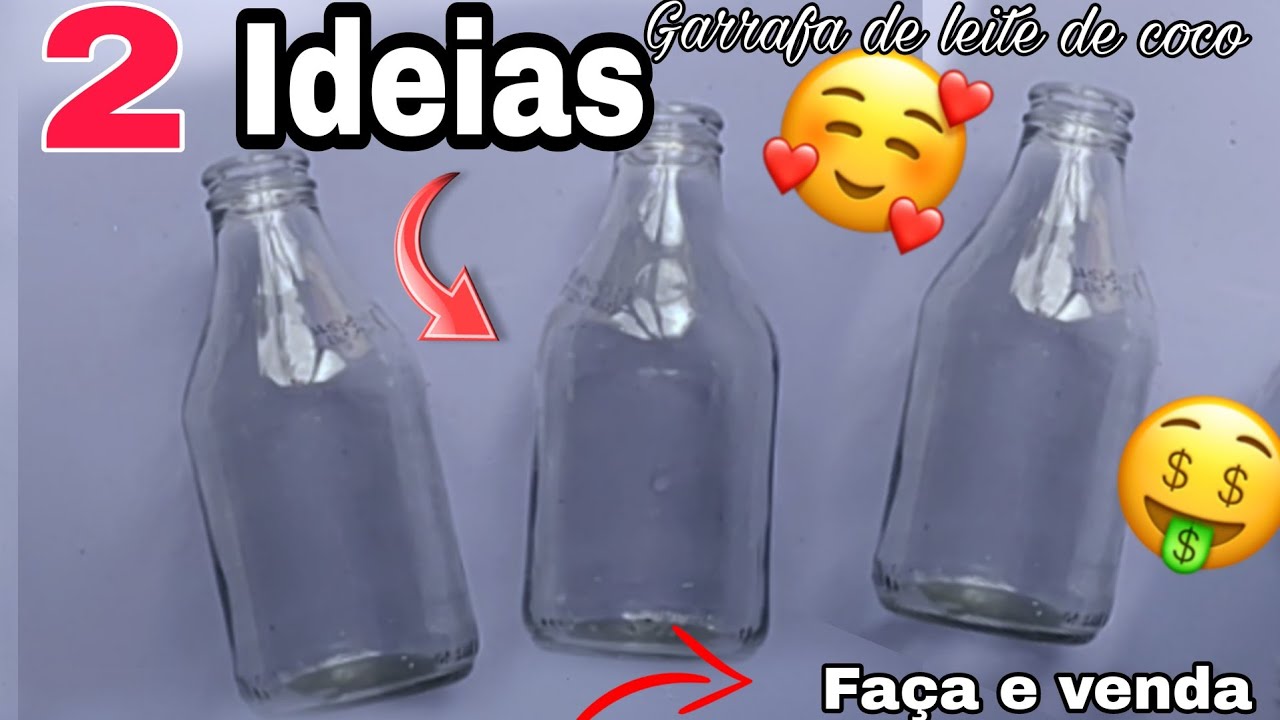 2 Ideias/Garrafa de leite de coco/ganhe dinheiro com Artesanato/faça e venda #garrafadevidrodecorada