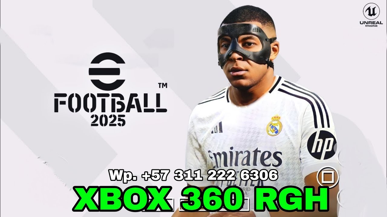 EFOOTBALL PES 2025 XBOX 360 RGH + MBAPPE REAL MADRID + KITS 2025 + FICHAJES 2025