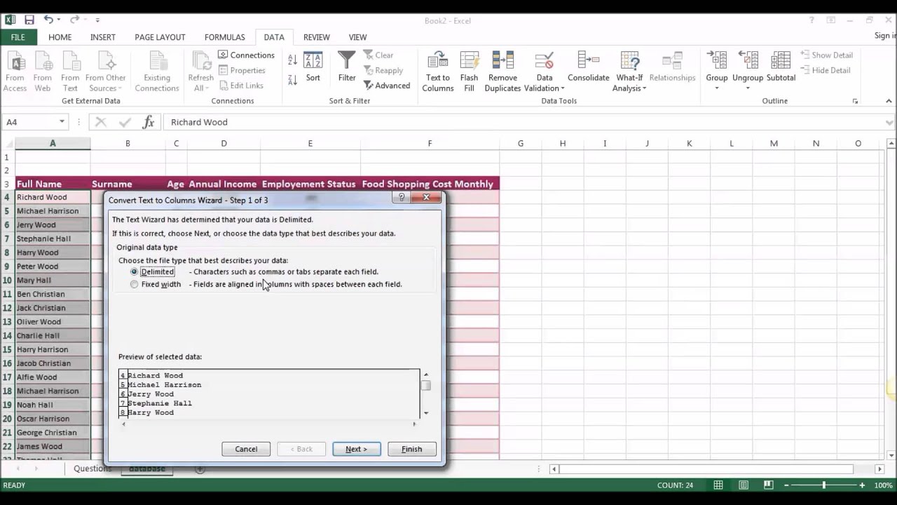 atom Academy - Excel - Text to Columns