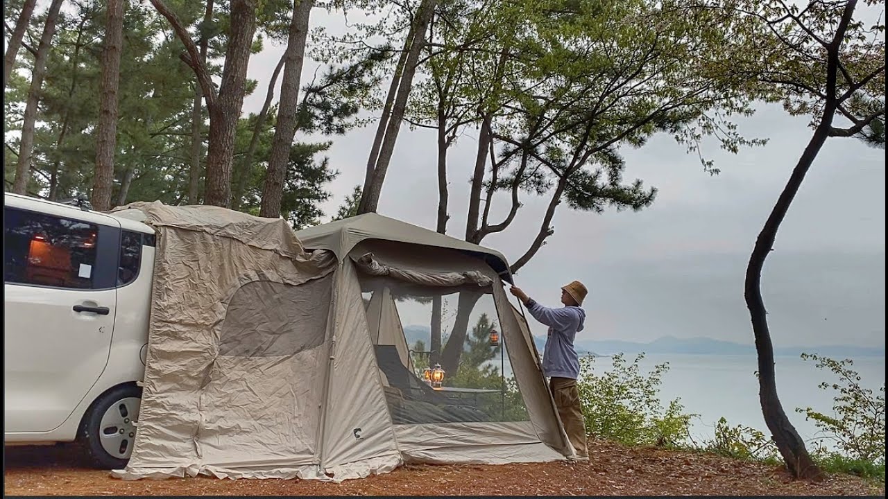 서해바다 나홀로 첫 텐트 피칭 / 폴라리스 델피누스, 큐브 BBQ 테이블, 포터블 토치 / camping in south korea / 서해바다 차박 / 청산리오토캠핑