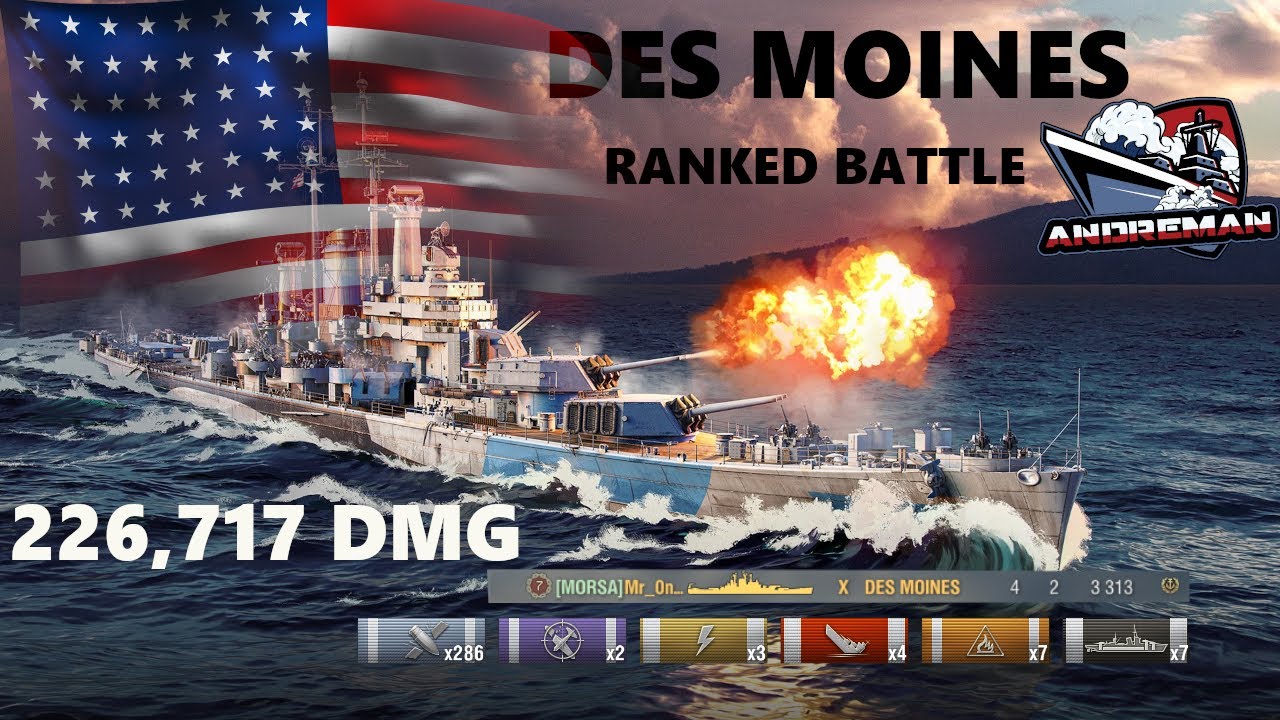 Krążownik Des Moines tier X Jak grać na bitwach rankingowych World of warships (wows)
