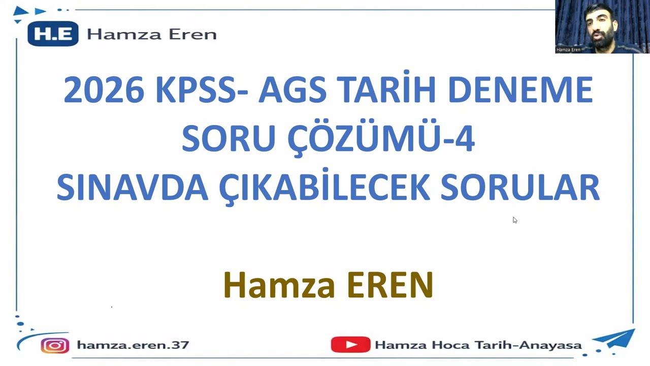 2026 KPSS-AGS TARİH DENEME SORU ÇÖZÜMÜ-4 SINAVDA ÇIKABİLECEK SORULAR- Hamza EREN #kpss #2026kpss