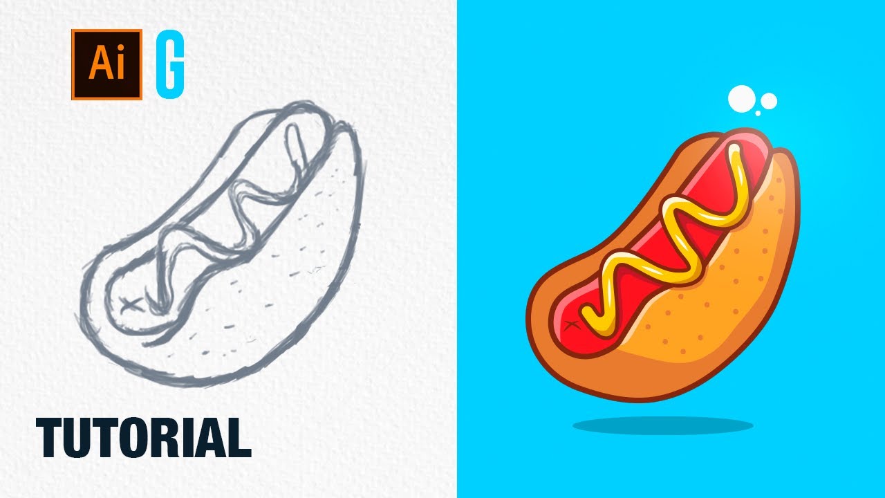 Illustrator Tutorial | Ilustración Hot Dog desde Boceto | Hot Dog Illustration from Sketch