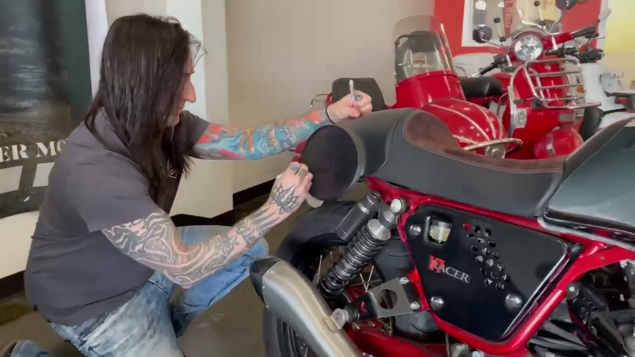 Rich Fortus signing the Moto Guzzi