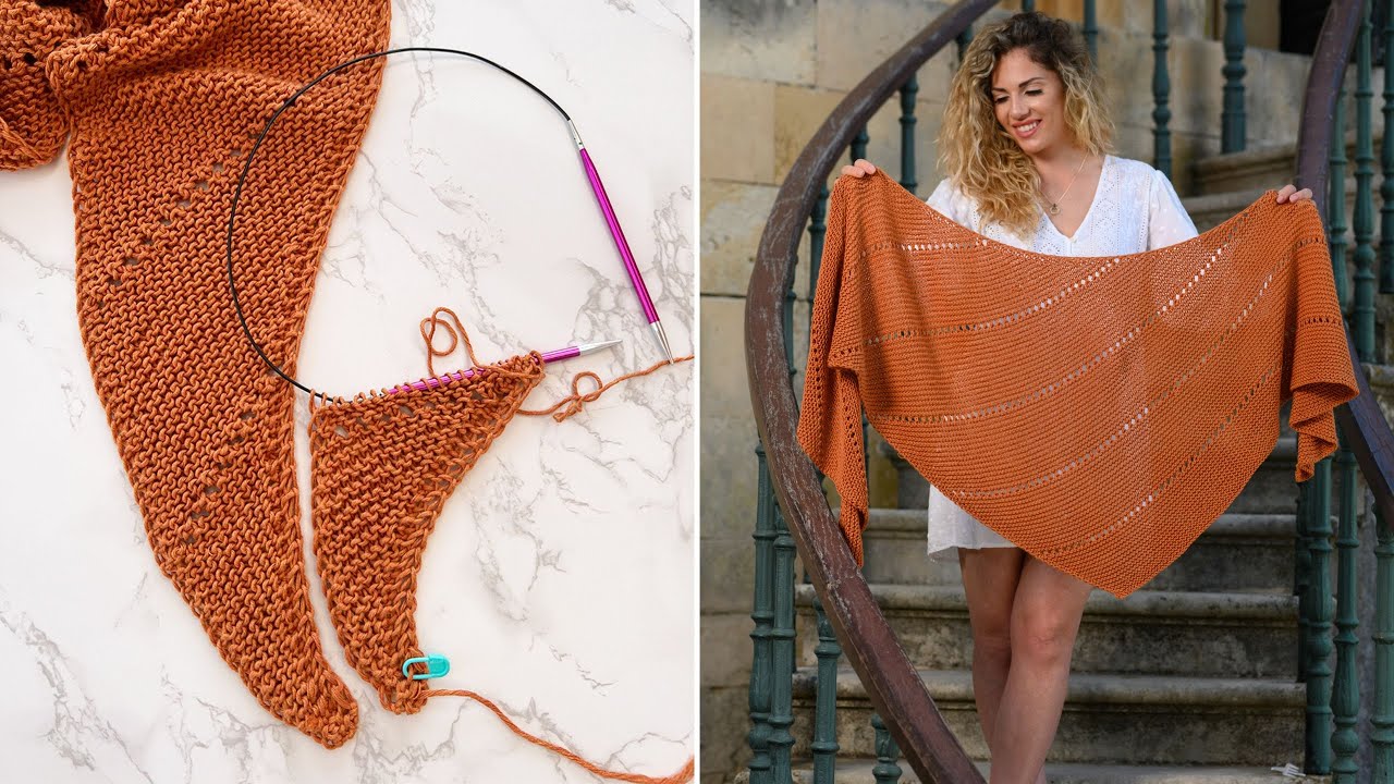 How To Knit An Asymmetrical Shawl With Yarn Over Stripes