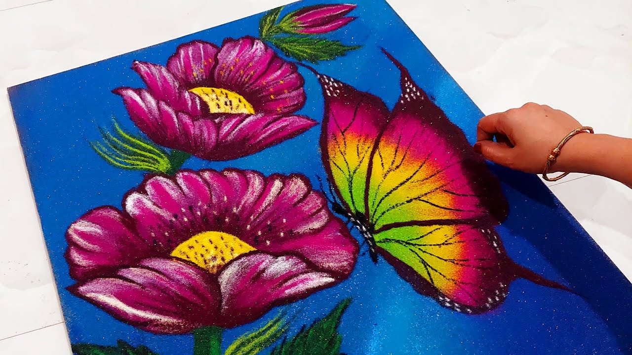 Colourful Butterfly Flower Poster Rangoli For Sankranti | फुलांची रांगोळी | 3D Easy Unique Rangoli