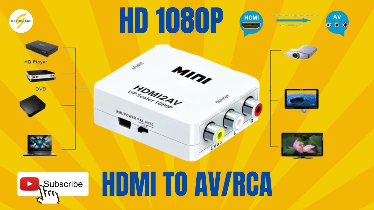 HDMI To Audio Video RCA AV/CVBS Adapter HD 1080P Mini HDMI 2AV Video Converter  For PS3 VCR DVD PC