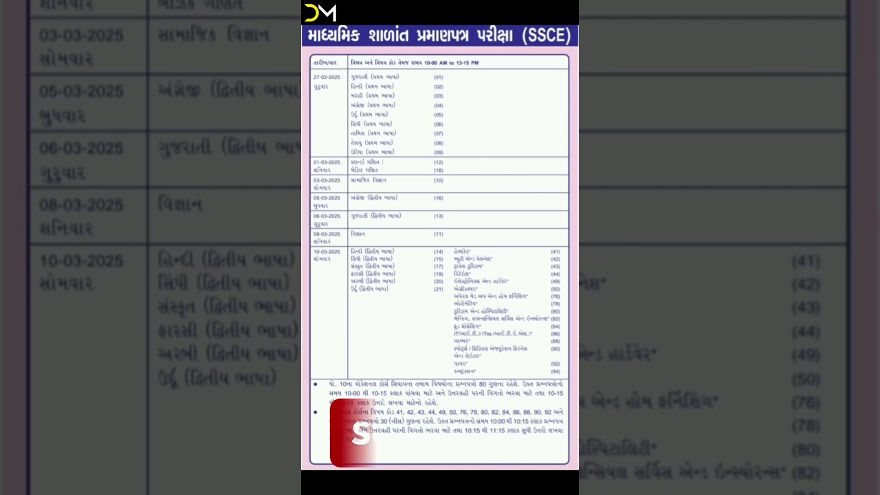 STD 10th ssc timetable 2024-25 gujrat board #ssc #gujrat #gujratboard #std10 #timetable #students
