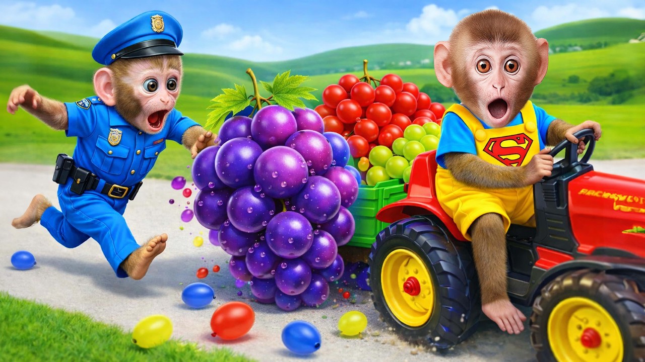 Bebé Mono Baba Compra Helado de Gelatina Arcoíris y Come Sandía Deliciosa | MONO BABA ESP