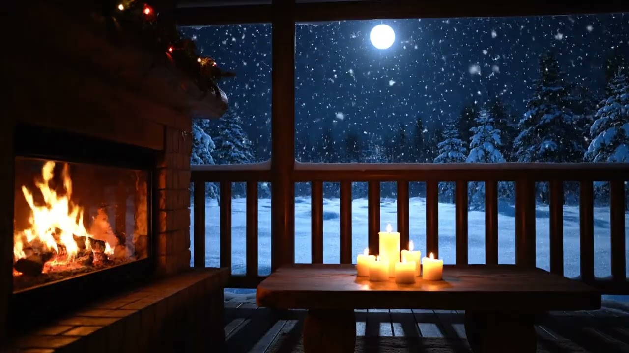 Peaceful Winter Night ❄️ Soft Jazz & Fireplace Sounds 🌙 Cozy Ambience for Deep Focus & Relaxation