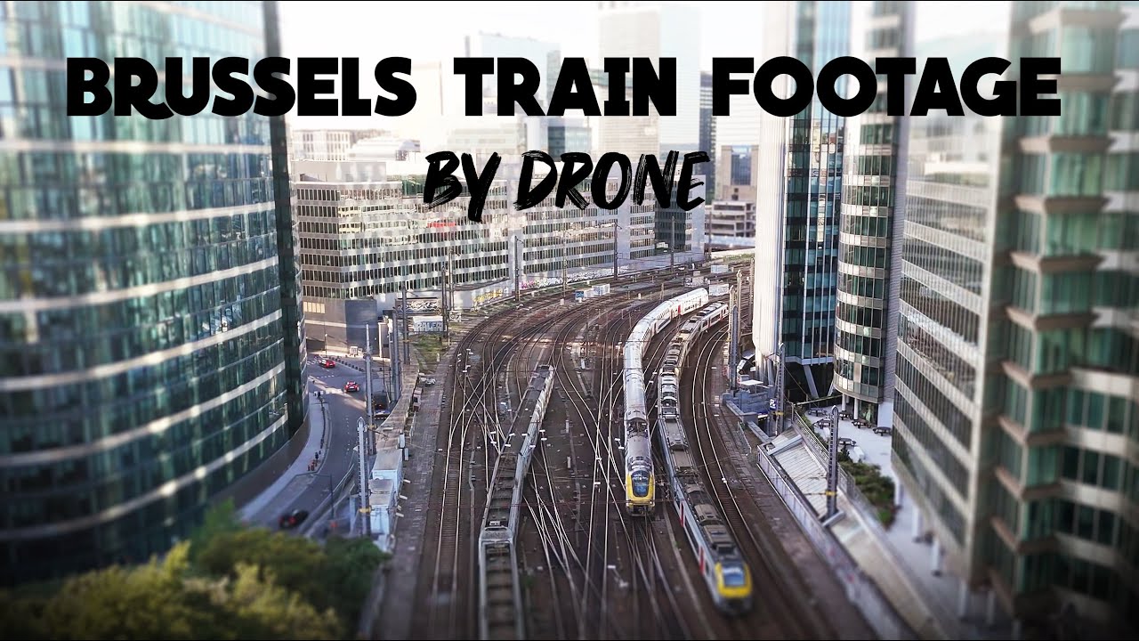 Drone view of trains in Brussels + south station timelapse 4K