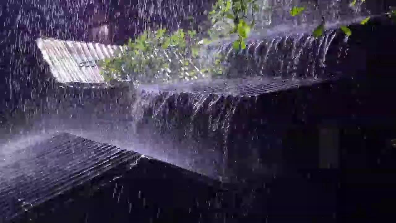 Peaceful Night Ambience | Heavy Rain & Thunder on Metal Roof
