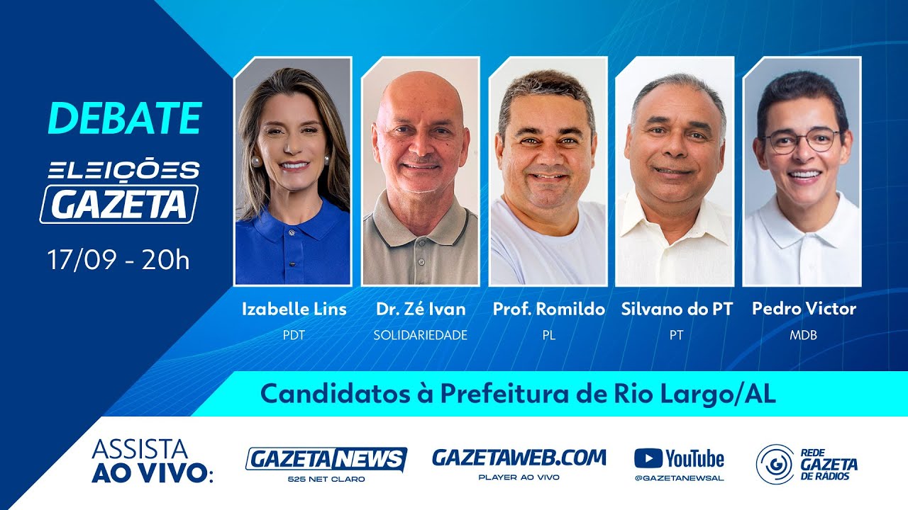 DEBATE AO VIVO  |  Prefeitura de Rio Largo - Alagoas  |  Central das Eleições Gazeta, 17/SET - 20h