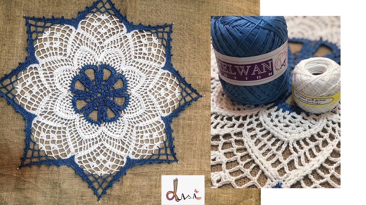 The Rosy Star crochet tablecloth tutorial P1/6 مفرش ناب كروشيه الوردة النجمية
