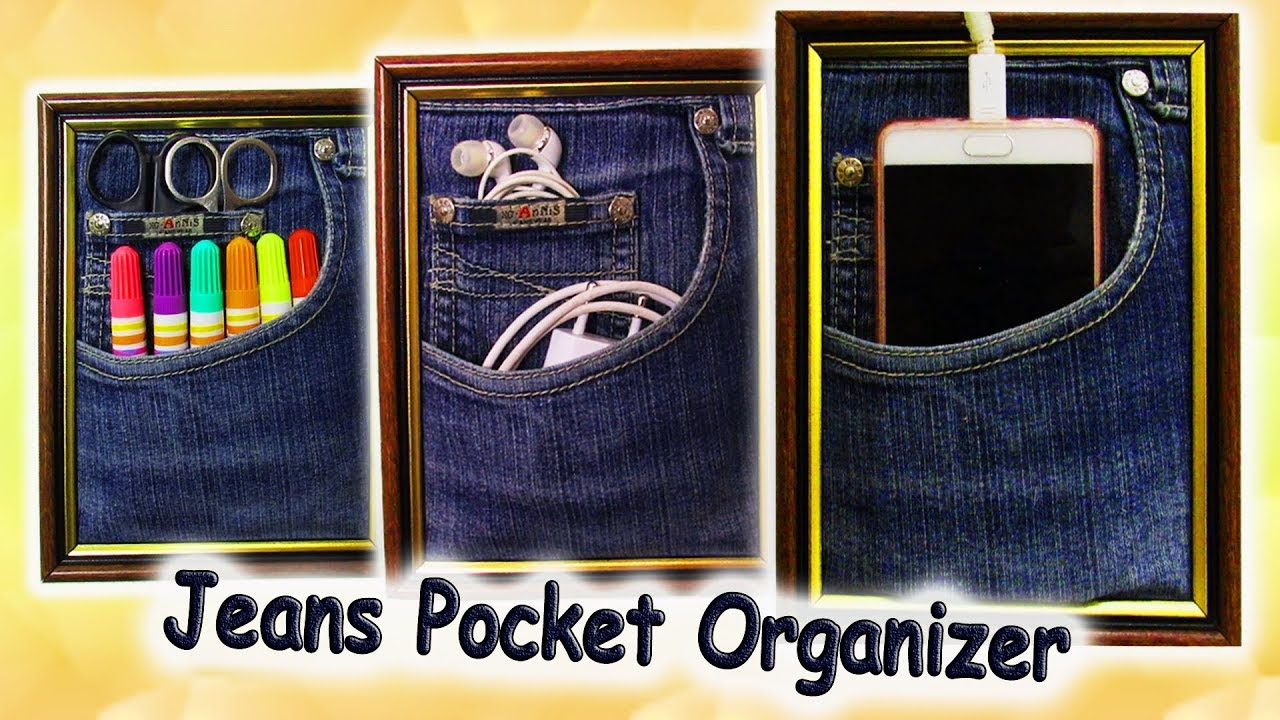 DIY Denim Pocket Organizer - How to Make Easy Phone Holder for Charging Out Of Old Jeans