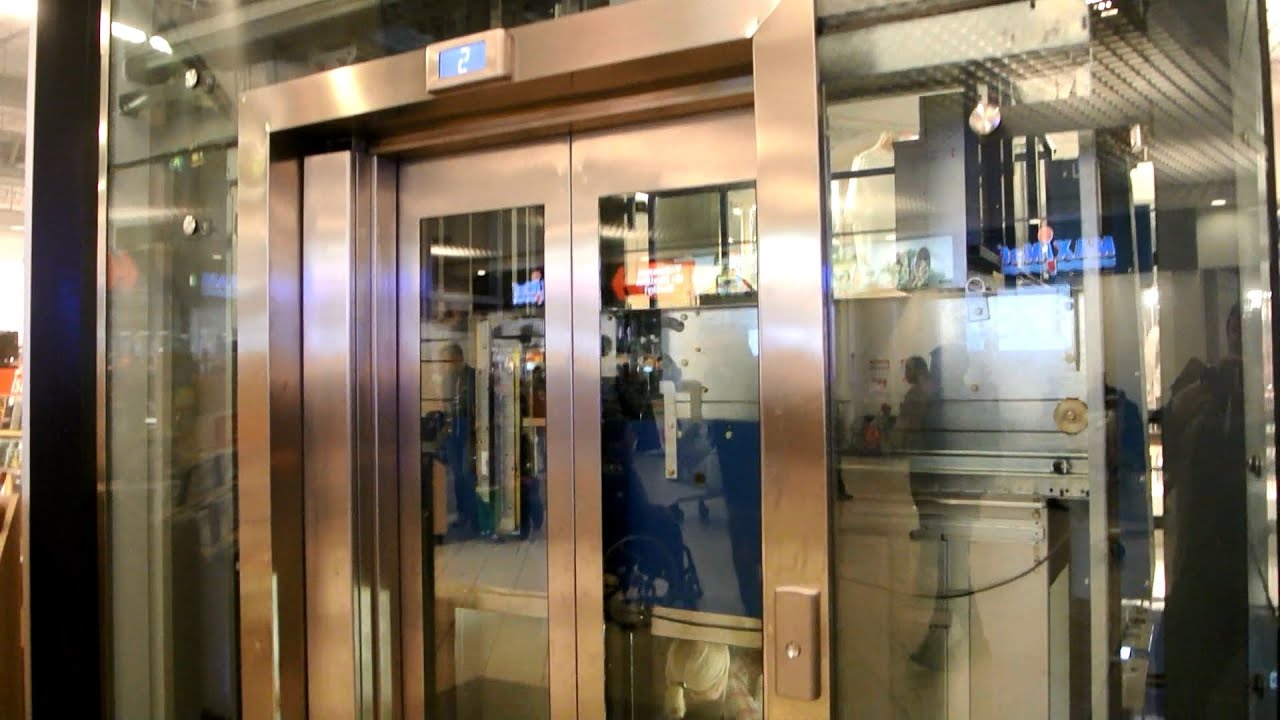 2009 KONE MonoSpace & 2004 OTIS Gen2 MRL traction glass elevators @ Nordby Shoppingcenter, Sweden