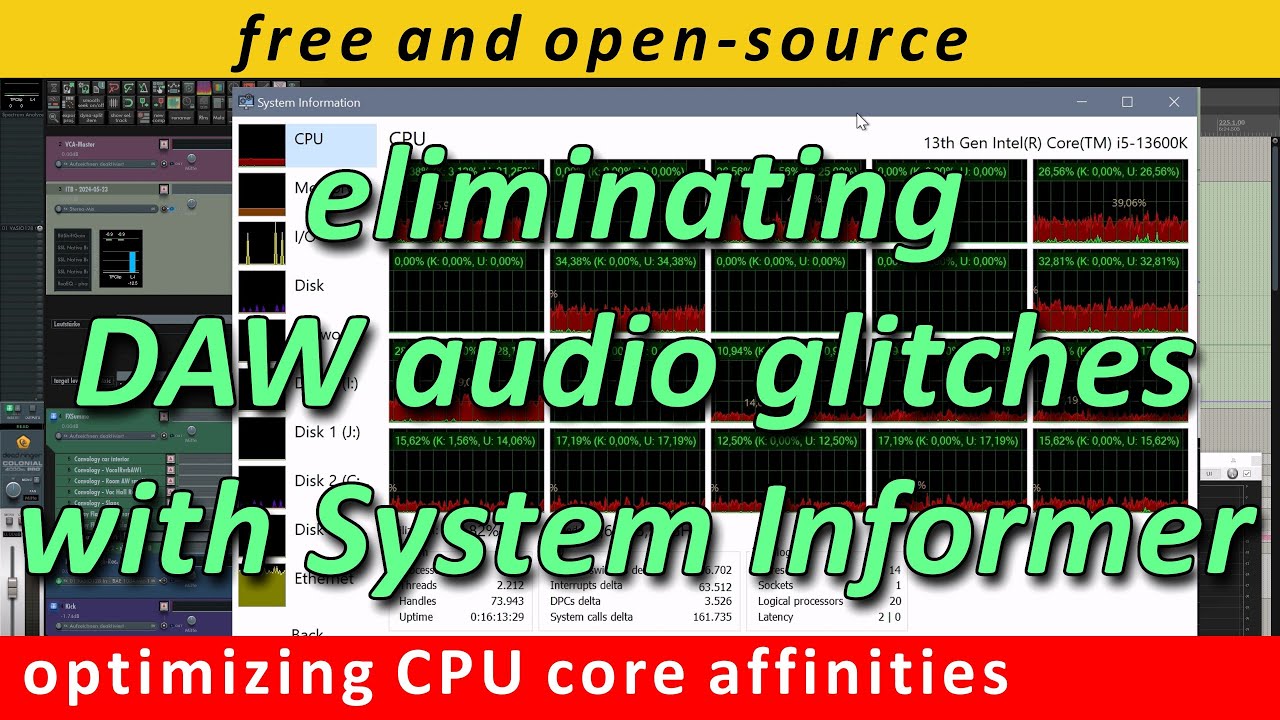 eliminating audio glitches in Reaper DAW by setting CPU core affinities using free System Informer
