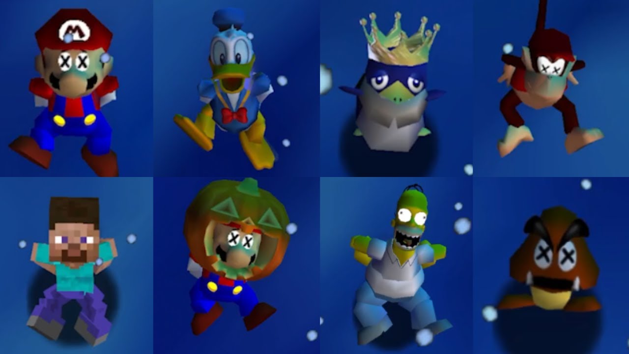 All Characters falling down in Dark Lava in Super Mario 64