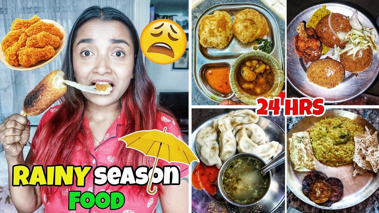 I ate RAINY SEASON Food for 24 Hours Challenge- Momos, Dal Khichdi & More - Monsoon FOOD CHALLENGE