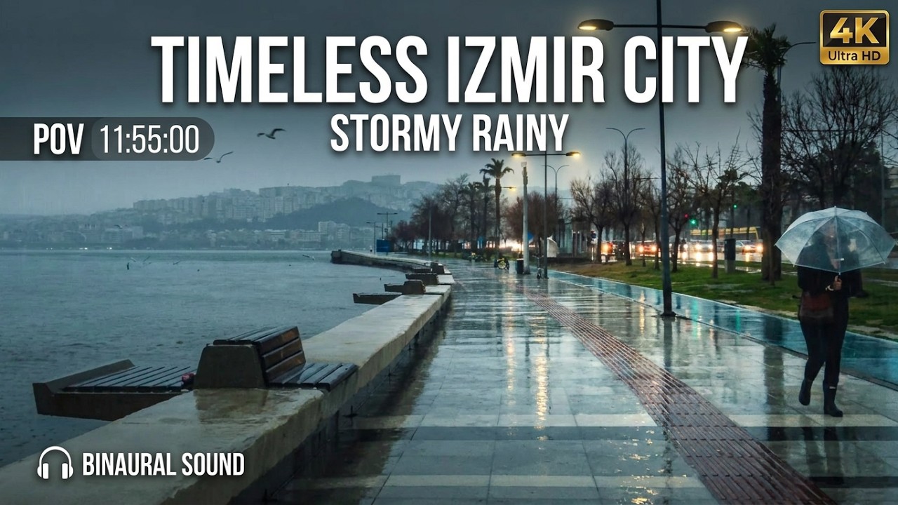 Izmir City Walk • TÜRKİYE | POV Stormy & Rainy Walk | 3D AUDIO