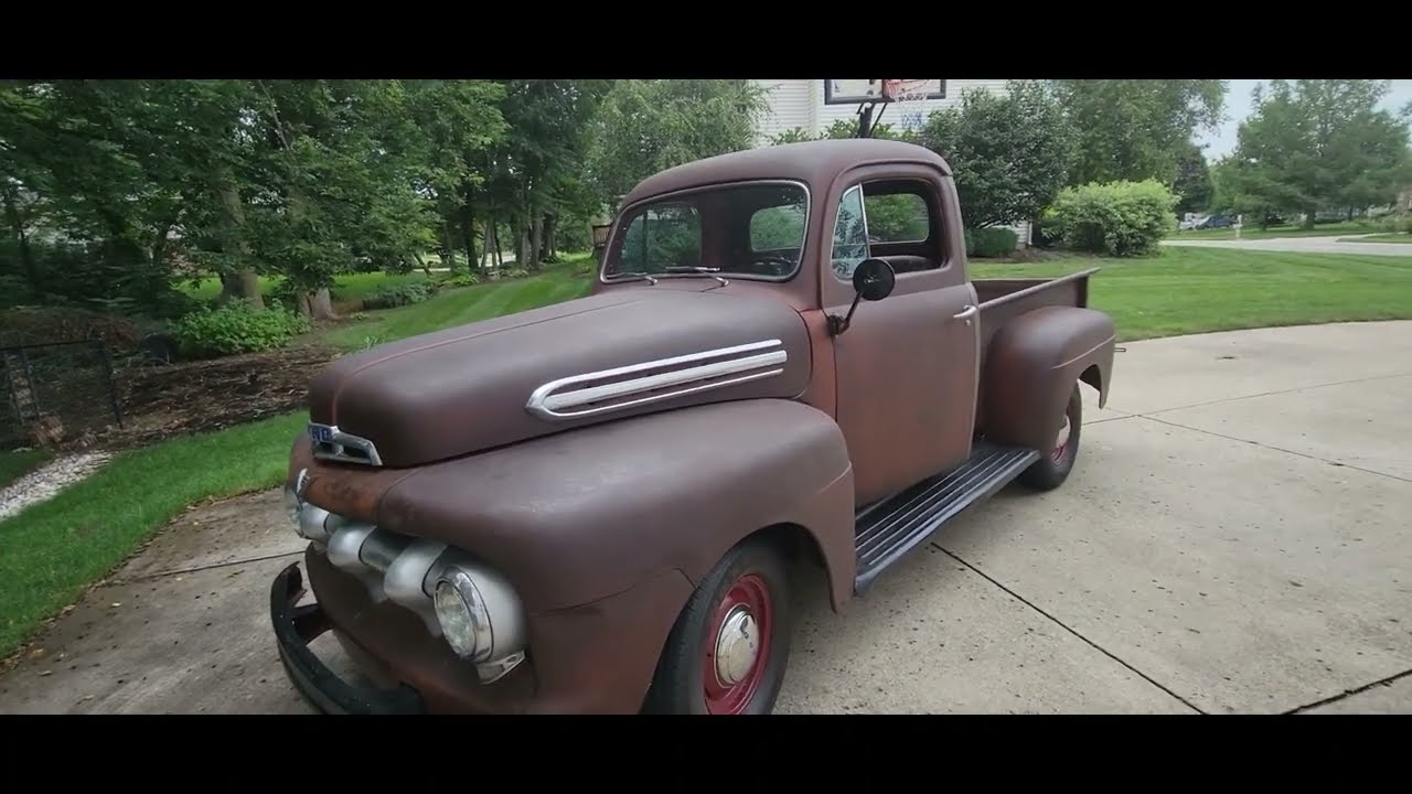 1951 Ford F1: Video #2 -- New tire, cold start & first (real) drive!