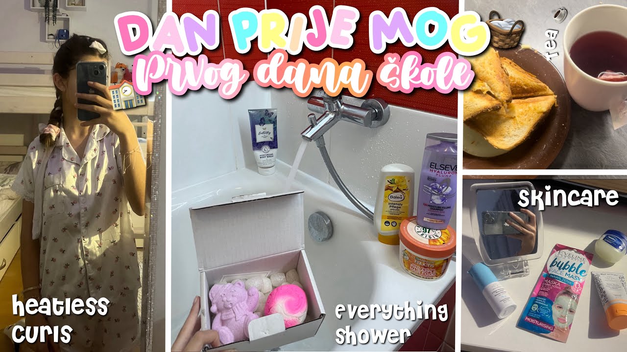 Dan prije mog prvog dana škole 🏫🛁🧺 | workout, everything shower, heatless curls