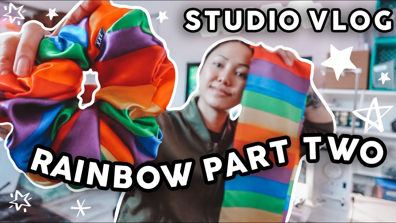 STUDIO VLOG #7 🌈 RAINBOW XXL SCRUNCHIE RELEASE DATE | Sewing, Dad Stapling, Photoshoots, New Colours