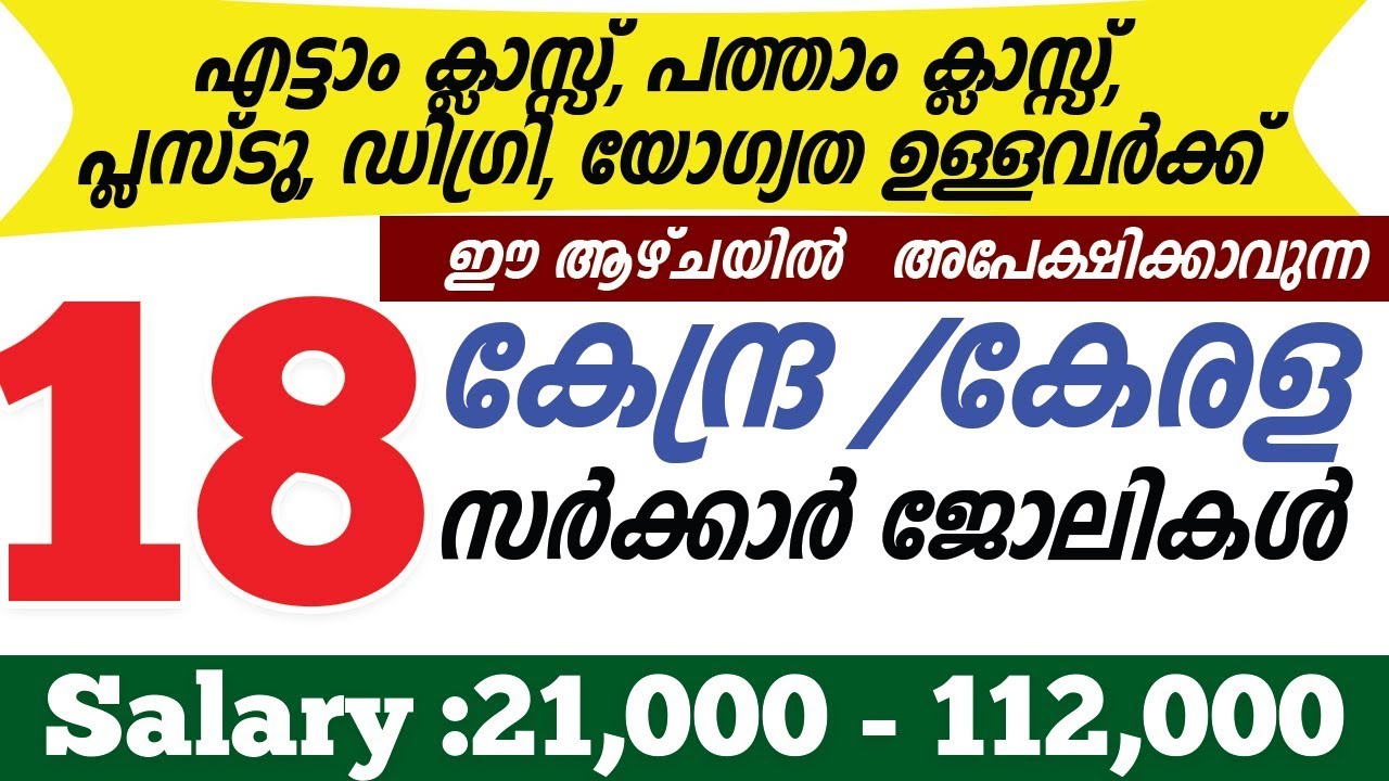 എട്ടാംക്ലാസ്, പത്താംക്ലാസ്സ്‌, +2, Degree സര്‍ക്കാര്‍ ജോലി ഒഴിവുകള്‍ - Govt Job Apply Now A2Z Tricks