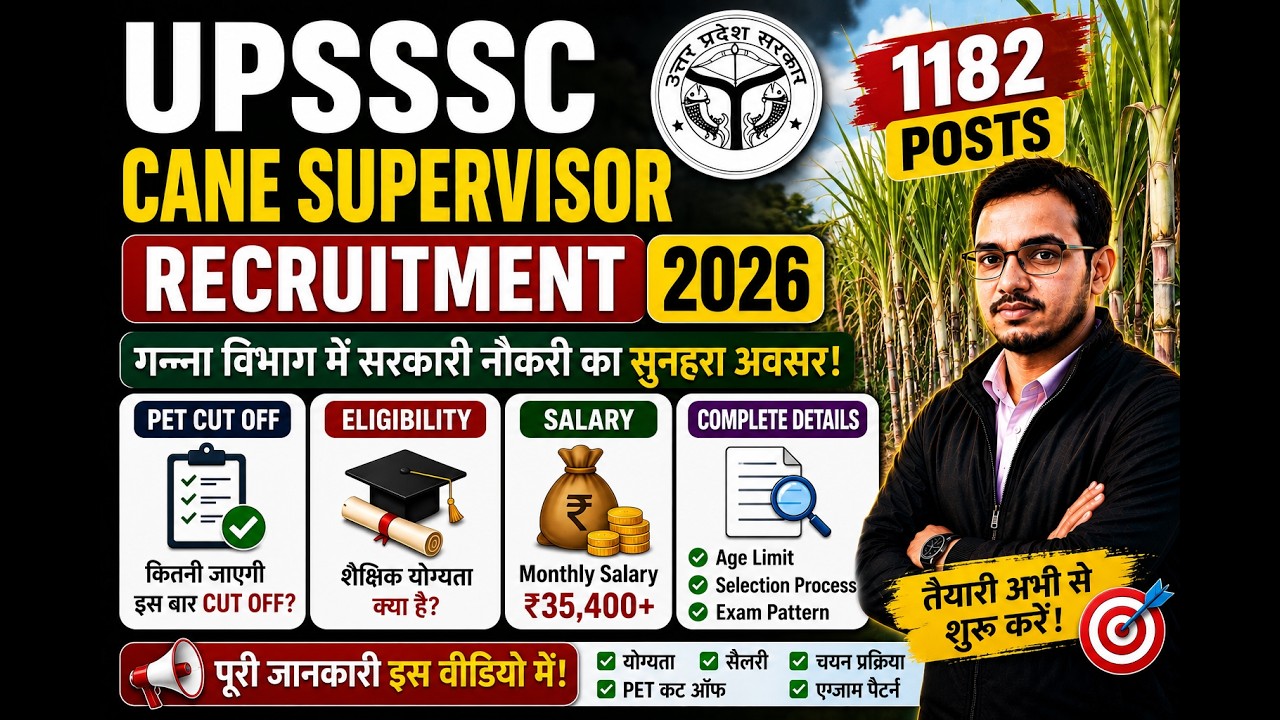 UPSSSC Cane Supervisor Recruitment 2026 | 1182 Posts | PET Cut Off, Eligibility, Salary