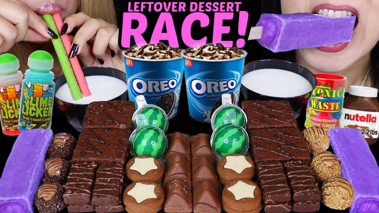 ASMR ГОНКА ЗА ОСТАВШИМСЯ ДЕСЕРТОМ! АРБУЗНОЕ МАРМЕЛАДНОЕ КОНФЕТО, МОРОЖЕНОЕ OREO, ФИОЛЕТОВОЕ МОРОЖ...