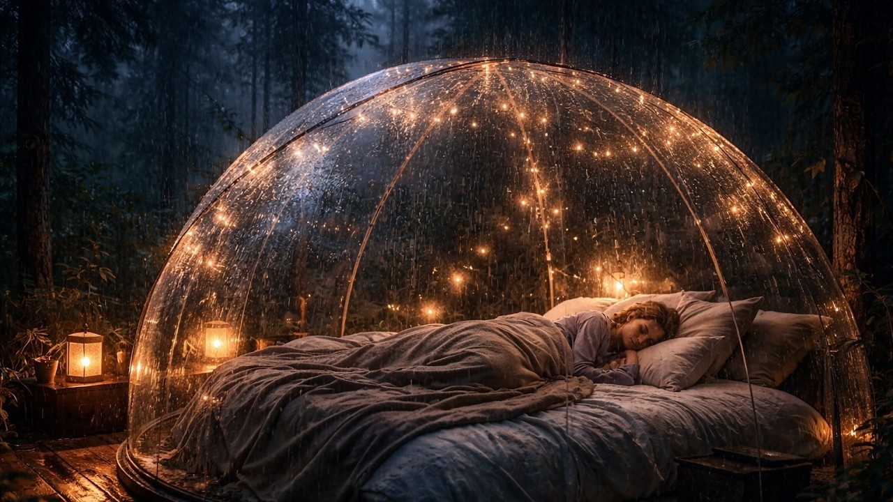 Gentle Rain on Glass Dome in a Dark Forest | 8 Hours Deep Sleep ASMR