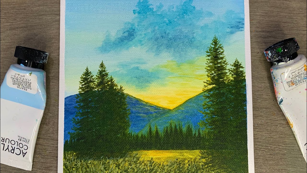 Let’s Paint a Beautiful Mountain Landscape Together / Acrylic Painting for Beginners 