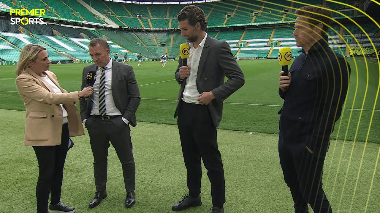 Celtic manager Brendan Rodgers in conversation after 3-1 victory against Hibernian