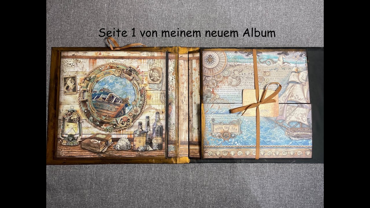Seite 1 von meinem Album mit dem tollen #Stamperia Papier Song of the Sea und Sea World ist fertig