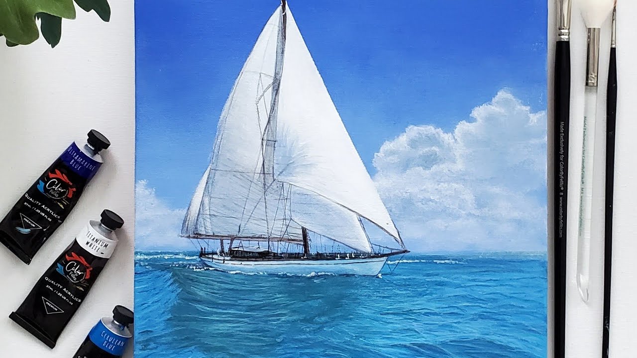 Sailing Boat Acrylic painting #acrylicartworks #colorbyfeliks #wavespainting #seascape #boatpainting