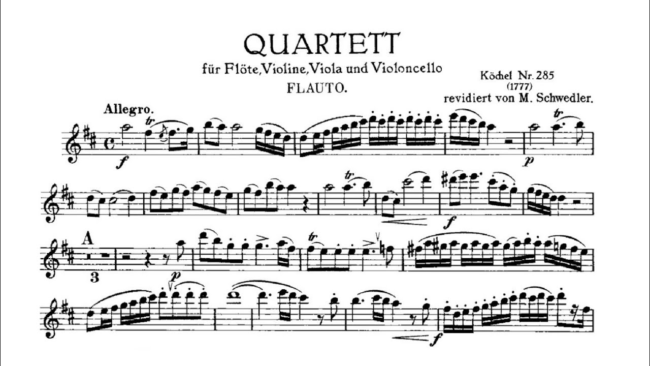 W. A. Mozart &ndash; Flute Quartet in D Major, K. 285: I. Allegro ♩= 120 (Fast) Piano Accompaniment