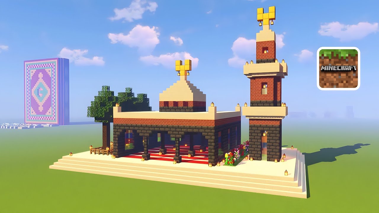 بناء مسجد جميل وسهل في ماين كرافت مع الإضاءة والتشجير والأزهار 😍 Minecraft