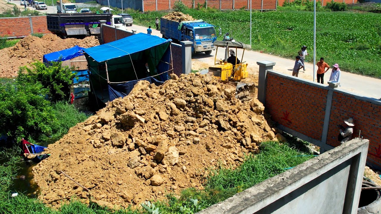 Part 2 Wonderful Project Landfill By D31P Bulldozer Pushing Soil With 5Ton Dump Truck Unloading Soil